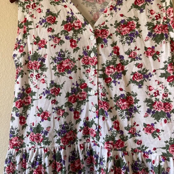 NWT Womens Floral Midi Dress White Pink V-Neck Sleeveless Large cottagcore - Picture 2 of 5